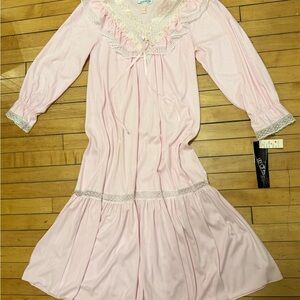 NWT Vtg 70s Lily Of France L/S Nightgown W/ Satin Lace Accents Cottagecore Small